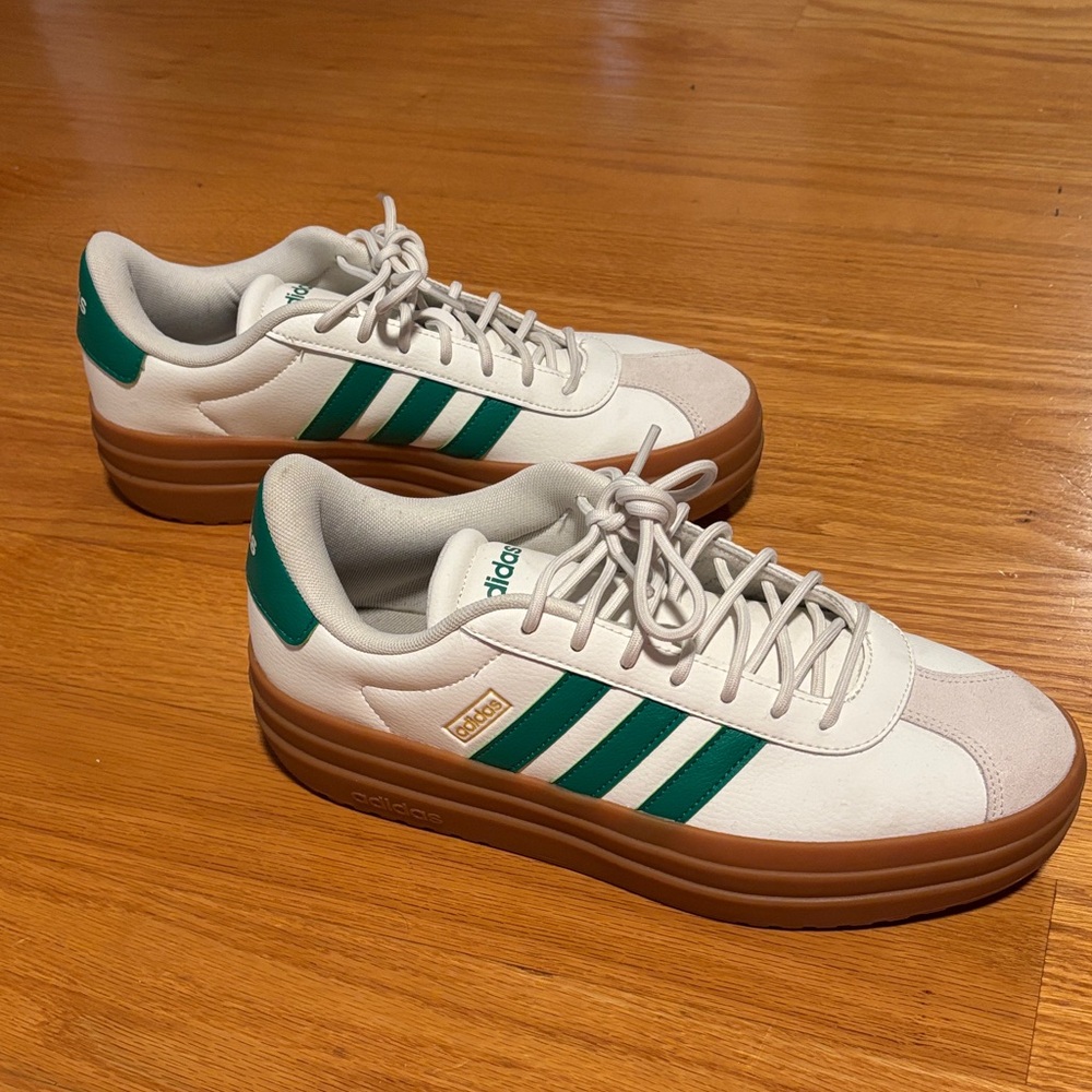 Adidas White and green Sneakers with Gum Sole